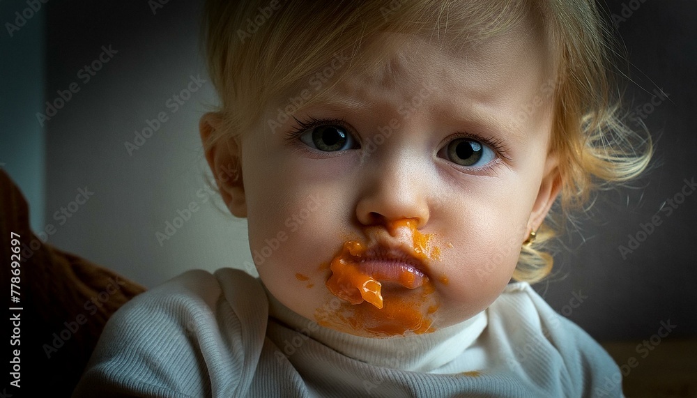 Child eats food with mouth dirty Child eats food with mouth dirty