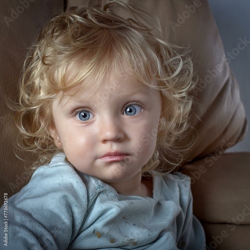 Cute child sitting on the sofa