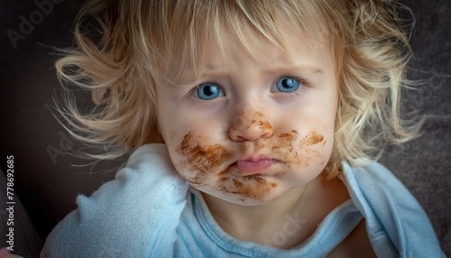 Child eats food with mouth dirty