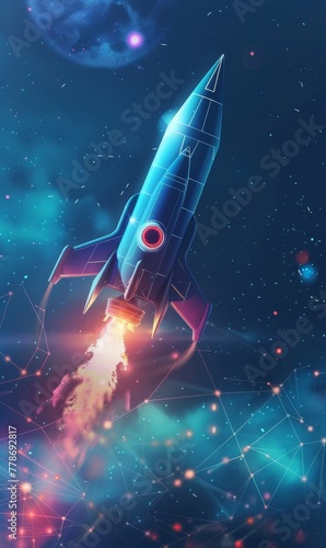 Futuristic technology concept illustration. Rocket launch. Abstract business startup concept.