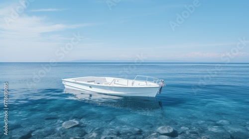 Large White Boat Floating on Body of Water © JH45