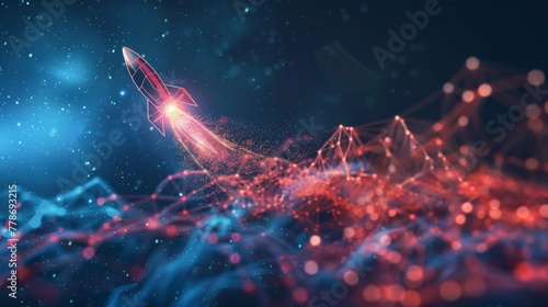 Futuristic technology concept illustration. Rocket launch. Abstract business startup concept.