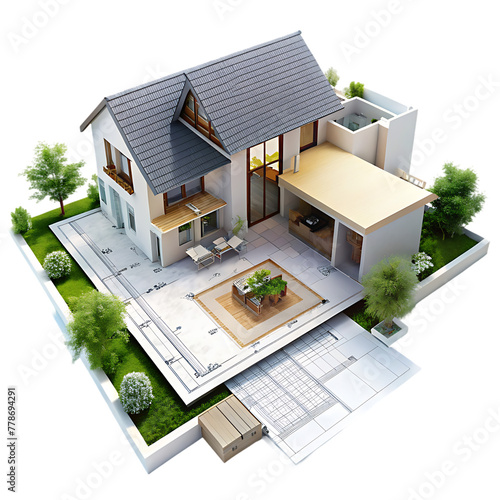 Contemporary house isolated on transparent background photo