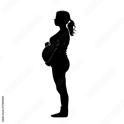 Elegant Pregnant Woman Silhouette with Long Hair   A striking silhouette of a side-profile pregnant woman  embodying calm and anticipation. 