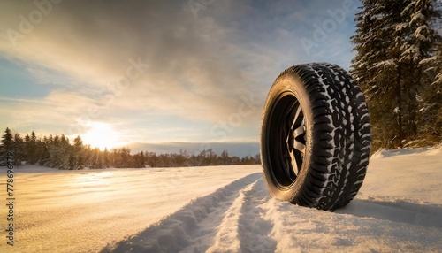 black tire on white snow