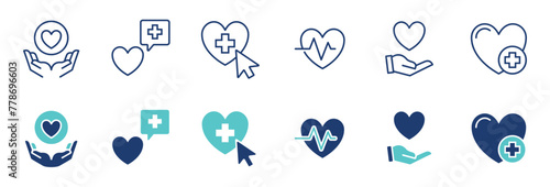 heart love life icon vector set health medical help charity support donation care sign illustration
