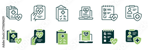 clipboard health check-up diagnosis icon vector set hospital medical analysis patient information signs illustration for web and app