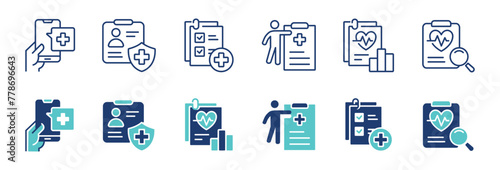 medical health diagnosis record icon vector set hospital medical check-up report clipboard analysis information sign illustration