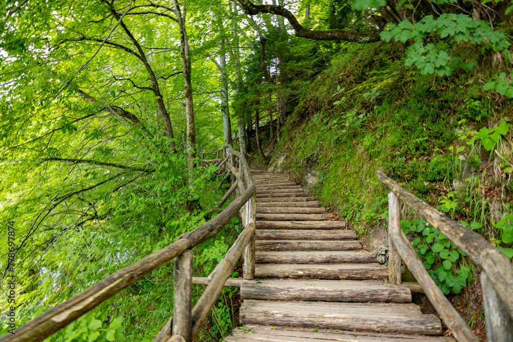 Beautiful landscape in the Plitvice Lakes National Park in Croatia. Footpath for hiking. Beautiful landscape in the Plitvice Lakes National Park in Croatia. Footpath for hiking.