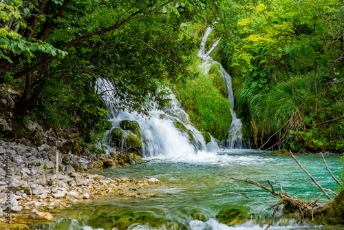 Beautiful landscape in the Plitvice Lakes National Park in Croatia. Natural Waterfalls. Natural wonders