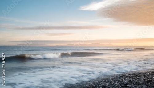 beautiful blue sea and large calm waves travel background