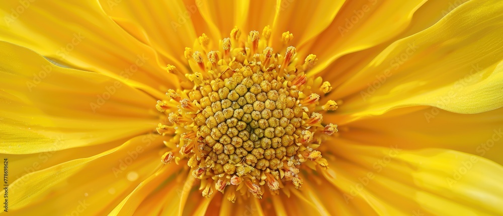 The warmth of a summer day captured in the bright yellow center of a daisy The warmth of a summer day captured in the bright yellow center of a daisy