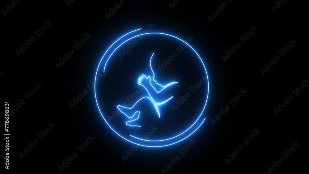 Glowing blue neon Human fetus inside the womb. Pregnancy fetal foetus development. Human embryo, stages of fetal development Glowing blue neon Human fetus inside the womb. Pregnancy fetal foetus development. Human embryo, stages of fetal development