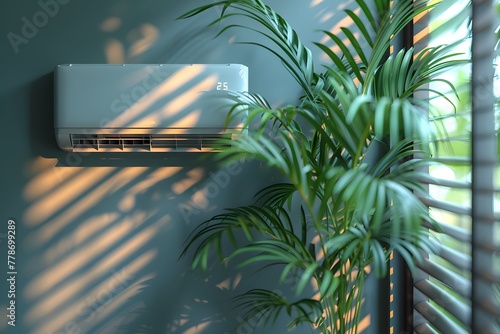 Wall-Mounted Air Conditioner Next to Plant