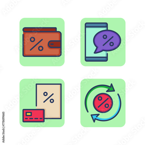 Bank interest rate line icon set. Wallet, credit card, SMS, loan interest repayment. Bank deposit, debt and investment concept. Vector illustrations for web design and apps
