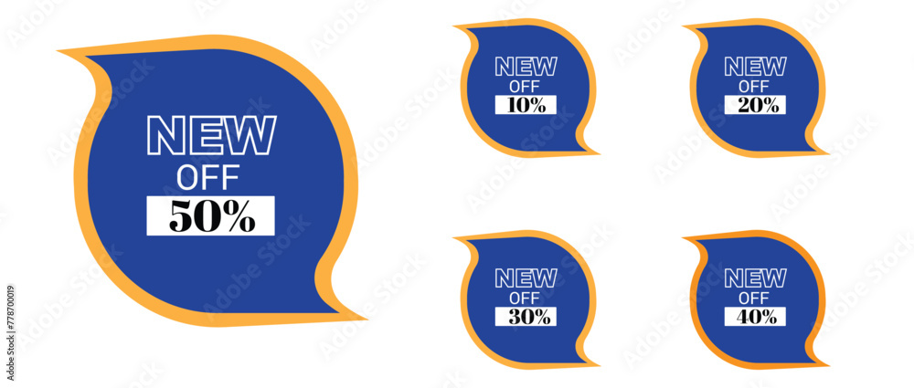 Discount sale off tag, 10, 20, 30, 40, 50, percent.Set sale offer emblem, badge price discount number. Flat offer stamp,  and,  Shopping stickers and badges vector mockup.