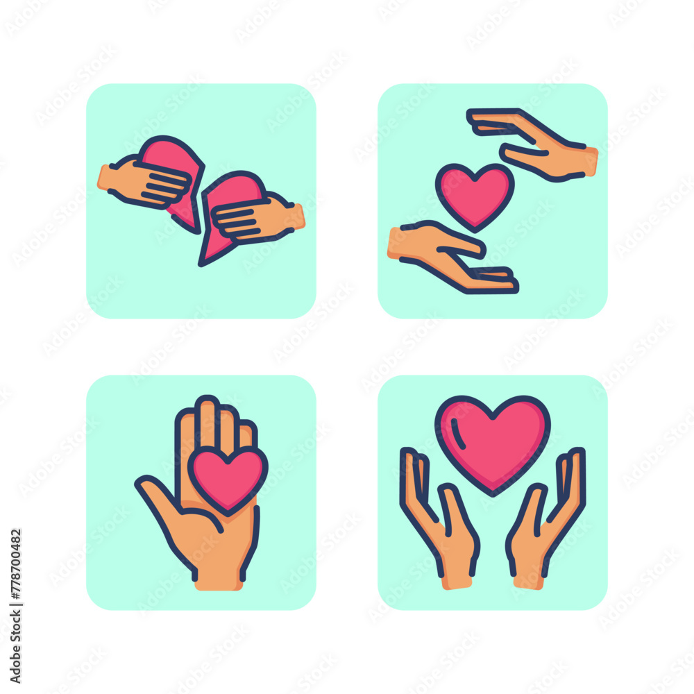 Fototapeta premium Love in hands line icon set.Laptop, smartphone, tablet, TV, connecting a phone to a tablet, local network, linking devices. Modern technology and gadgets concept. Vector illustrations for web design a