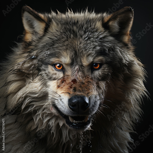 portrait of a wolf on dark background