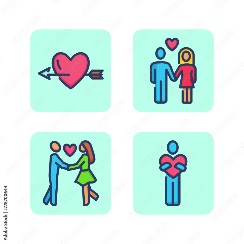 Love romantic couple line icon set.Cupid arrow, love, couple, romantic relationship, date. Relationship, romance, love concept, boy and girl. Vector illustrations for web design and apps Love romantic couple line icon set.Cupid arrow, love, couple, romantic relationship, date. Relationship, romance, love concept, boy and girl. Vector illustrations for web design and apps