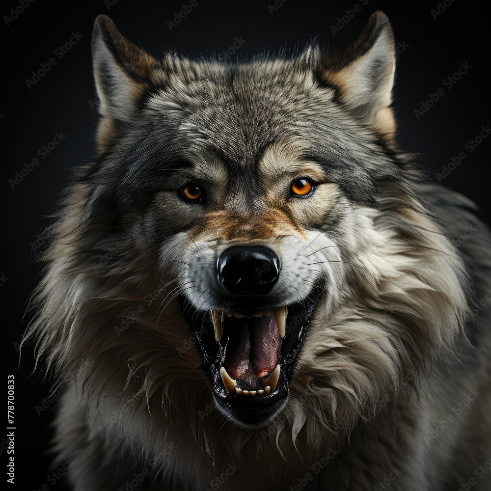 Obraz premium portrait of a wolf on dark background