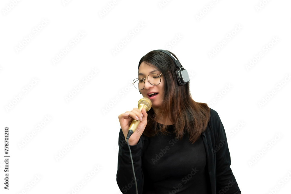 Beautiful asian woman (LGBTQ) is a singer. She enjoying sing a song or karaoke in music studio with microphone condenser and headphones for fun or voice creative Beautiful asian woman (LGBTQ) is a singer. She enjoying sing a song or karaoke in music studio with microphone condenser and headphones for fun or voice creative