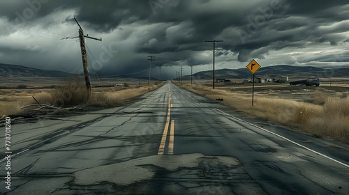Silent Highway in a Barren Wasteland./n