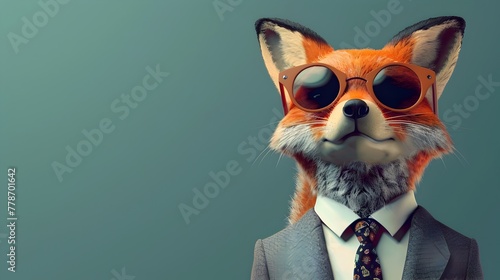 Stylish Red Fox in Suit and Sunglasses on Vibrant D Rendered Background