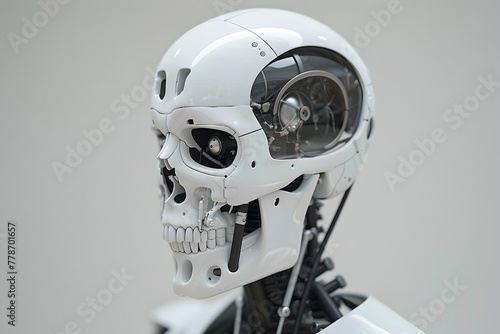 Robotic Skeletal Cyborg Head with Advanced Mechanical Features and Futuristic Technology