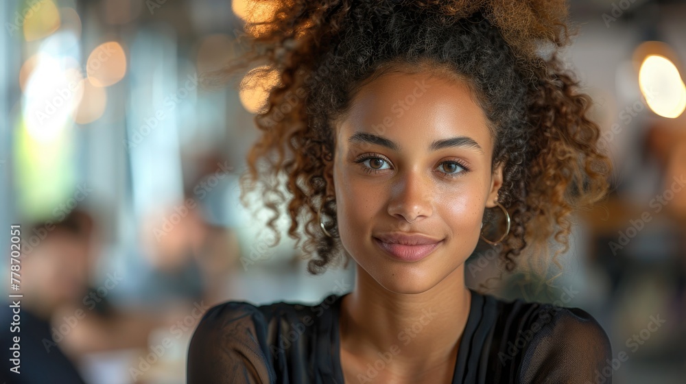 African American Woman smiling at the camera during a meeting in a business office. Mature and professional business woman leading a corporate team towards success. Generative AI African American Woman smiling at the camera during a meeting in a business office. Mature and professional business woman leading a corporate team towards success. Generative AI