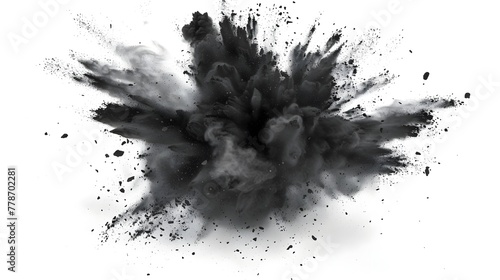 Powerful Black Powder Explosion on Bright White Background photo