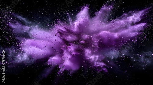Vibrant Violet Powder Explosion Bursting Across Black Background photo