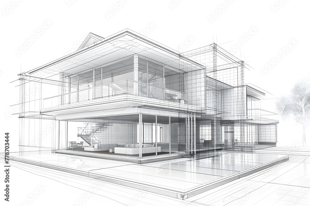 Sleek and Modern Digital Wireframe House with Minimalist Design and Contemporary Architecture Surrounded by Natural Landscape Sleek and Modern Digital Wireframe House with Minimalist Design and Contemporary Architecture Surrounded by Natural Landscape