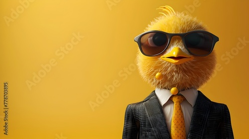 Stylish and Confident Chicky in Suit with Sunglasses on Vibrant Plain Background