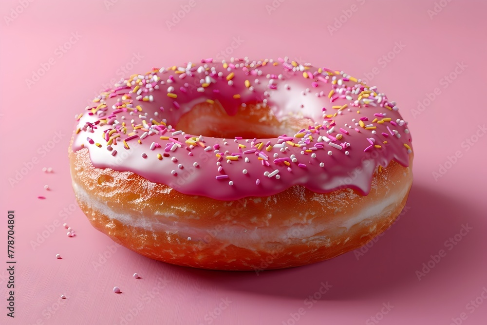 Deliciously Tempting Glazed Donut with Vibrant Sprinkled Topping on Plain Background Deliciously Tempting Glazed Donut with Vibrant Sprinkled Topping on Plain Background