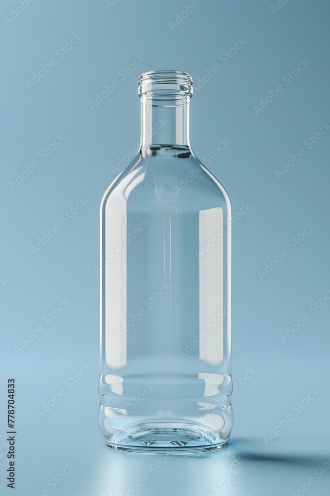 Transparent Glass Bottle on Serene Blue Background D Rendered Minimal Product Display