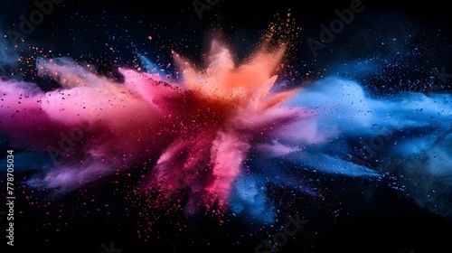 Vibrant Explosion of Colorful Powder Burst Against Dramatic Dark Background