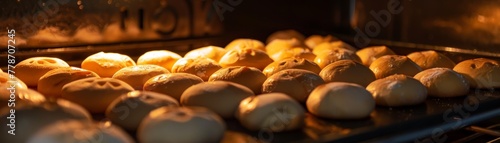 Process of sweet buns baking in oven.  photo