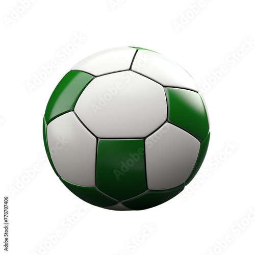 a white green soccer ball on grey  Isolated on transparent PNG background  Generative ai