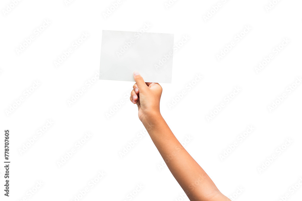 Hand holding paper isolated on white background, clipping path Hand holding paper isolated on white background, clipping path