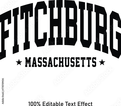 Fitchburg text effect vector. Editable college t-shirt design printable text effect vector photo