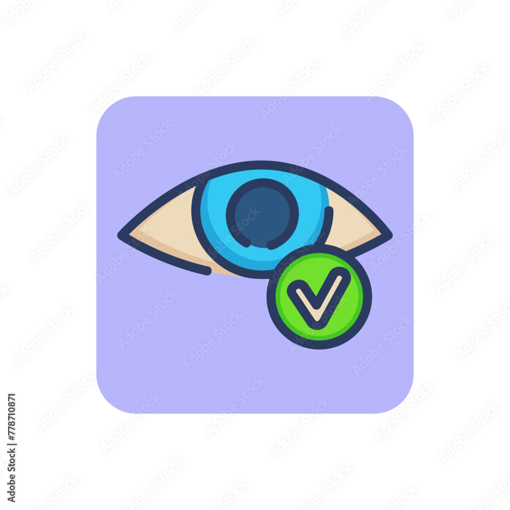 Good vision thin line icon. Checkmark, iris, visual acuity outline sign. Ophthalmology and healthcare concept. Vector illustration for web design and apps Good vision thin line icon. Checkmark, iris, visual acuity outline sign. Ophthalmology and healthcare concept. Vector illustration for web design and apps