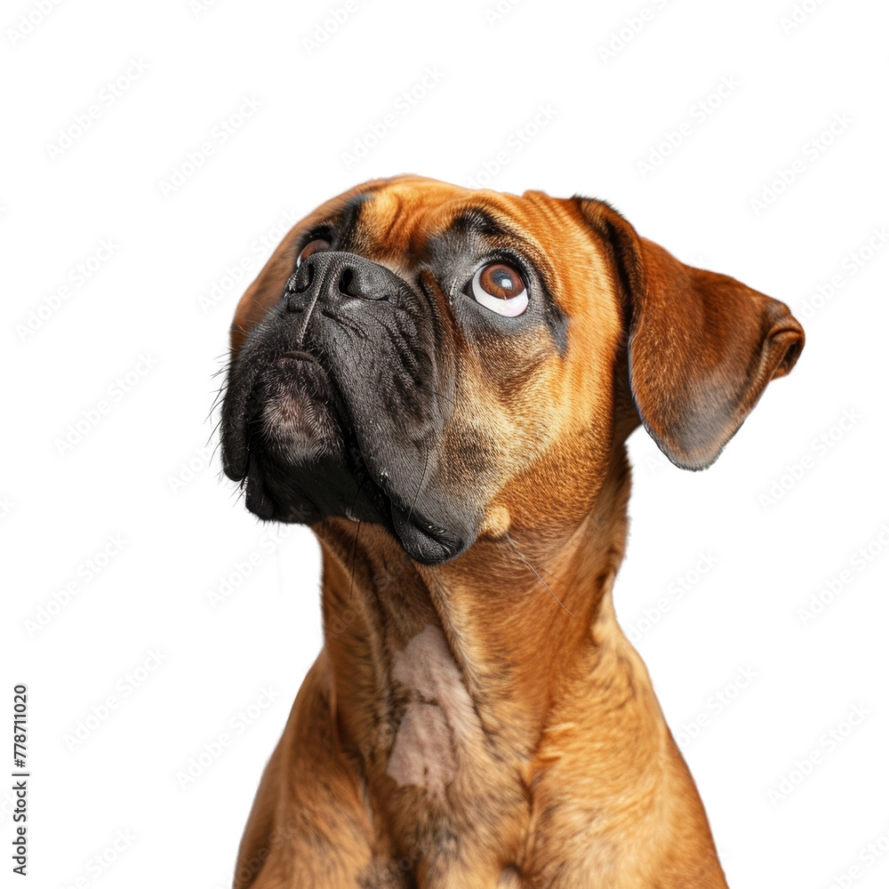 Smiling and happy dog ​​on white background