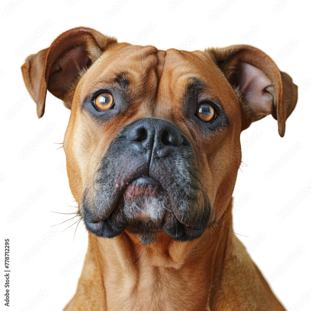 Portrait of a boxer dog face shot isolated on white background