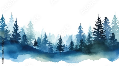 Panorama of a watercolor landscape of the Black Forest forest. Drawing. Painting.