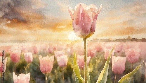 beautiful watercolor pink tulip illustration #778712664