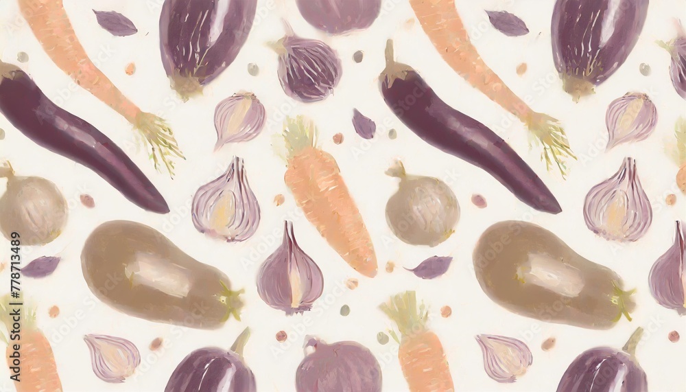 various purple vegetables sparse seamless pattern