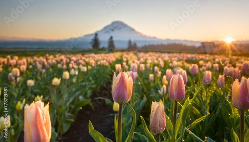 tulips blooming in a garden in mount vernon washington in the skagit valley photo