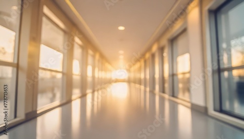 abstract defocused blurred background of empty long corridor in the modern hospital