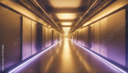 generative ai illustration of abstract background of futuristic corridor with purple and blue neon lights