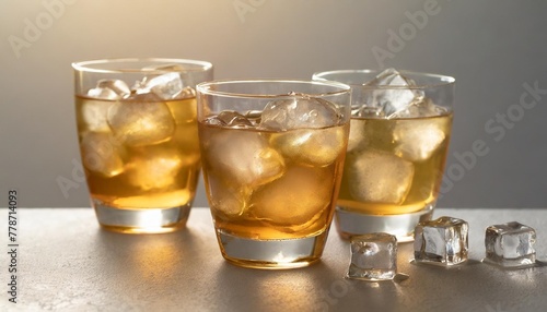 drinks with ice cubes on a light background